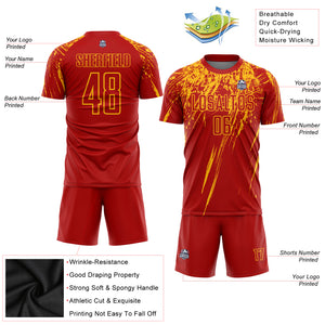 Custom Red Gold Sublimation Soccer Uniform Jersey