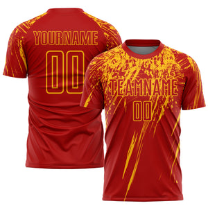 Custom Red Gold Sublimation Soccer Uniform Jersey