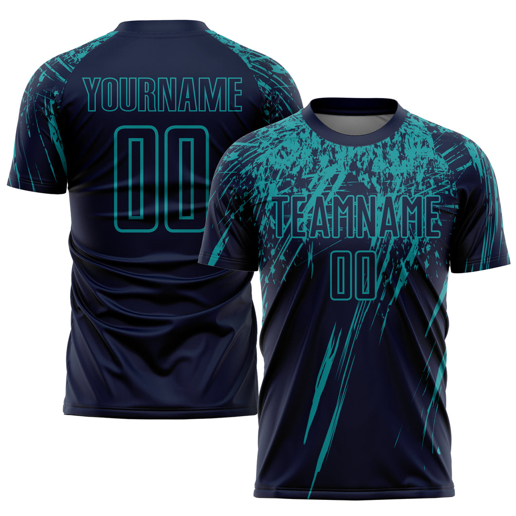 Custom Navy Teal Sublimation Soccer Uniform Jersey