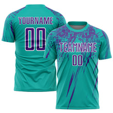 Load image into Gallery viewer, Custom Aqua Purple-White Sublimation Soccer Uniform Jersey
