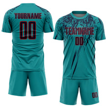 Load image into Gallery viewer, Custom Teal Navy-Red Sublimation Soccer Uniform Jersey
