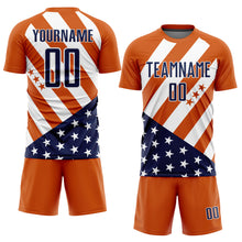 Load image into Gallery viewer, Custom Bay Orange Navy-White Vintage American Flag Sublimation Soccer Uniform Jersey
