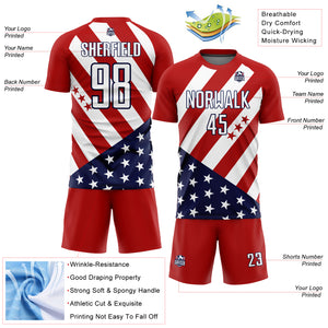 Custom Red White-Navy Vintage American Flag Sublimation Soccer Uniform Jersey