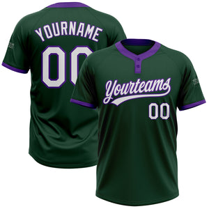 Custom Green White-Purple Two-Button Unisex Softball Jersey