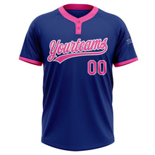 Load image into Gallery viewer, Custom Royal Pink-White Two-Button Unisex Softball Jersey
