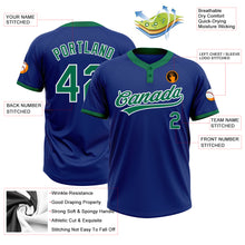 Load image into Gallery viewer, Custom Royal Kelly Green-White Two-Button Unisex Softball Jersey
