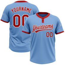 Load image into Gallery viewer, Custom Light Blue Red-White Two-Button Unisex Softball Jersey
