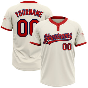 Custom Cream Red-Navy Two-Button Unisex Softball Jersey