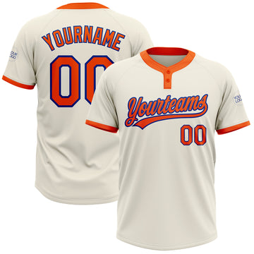 Custom Cream Orange-Royal Two-Button Unisex Softball Jersey