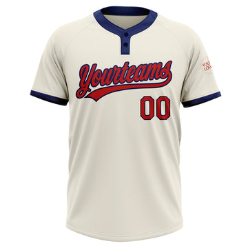 Custom Cream Red-Navy Two-Button Unisex Softball Jersey