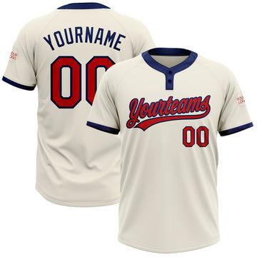 Custom Cream Red-Navy Two-Button Unisex Softball Jersey