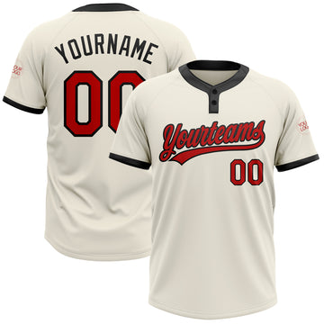 Custom Cream Red-Black Two-Button Unisex Softball Jersey