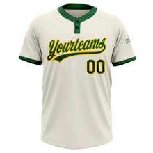 Load image into Gallery viewer, Custom Cream Green-Gold Two-Button Unisex Softball Jersey
