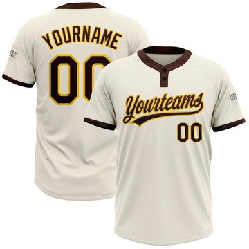 Custom Cream Brown-Gold Two-Button Unisex Softball Jersey