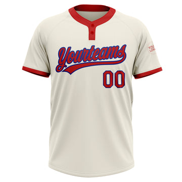 Custom Cream Red-Royal Two-Button Unisex Softball Jersey