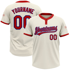 Custom Cream Red-Royal Two-Button Unisex Softball Jersey