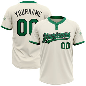 Custom Cream Kelly Green-Black Two-Button Unisex Softball Jersey