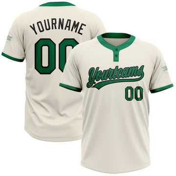 Custom Cream Kelly Green-Black Two-Button Unisex Softball Jersey