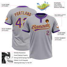 Load image into Gallery viewer, Custom Gray Purple-Gold Two-Button Unisex Softball Jersey
