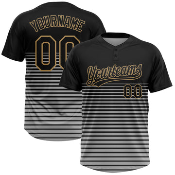 Custom Black Black-Old Gold 3D Pattern Two-Button Unisex Softball Jersey