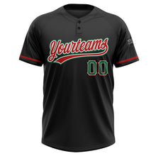 Load image into Gallery viewer, Custom Black Kelly Green-Red Two-Button Unisex Softball Jersey
