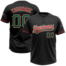 Load image into Gallery viewer, Custom Black Kelly Green-Red Two-Button Unisex Softball Jersey
