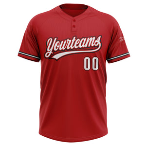 Custom Red White-Black Two-Button Unisex Softball Jersey