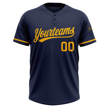 Custom Navy Gold Two-Button Unisex Softball Jersey