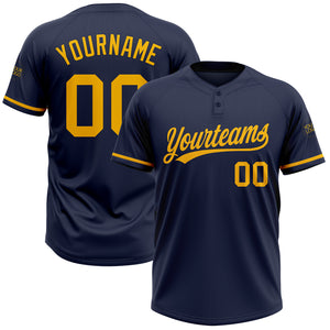 Custom Navy Gold Two-Button Unisex Softball Jersey