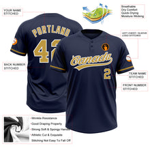 Load image into Gallery viewer, Custom Navy Old Gold-White Two-Button Unisex Softball Jersey
