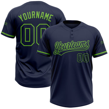 Custom Navy Navy-Neon Green Two-Button Unisex Softball Jersey