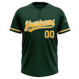 Custom Green Gold-White Two-Button Unisex Softball Jersey