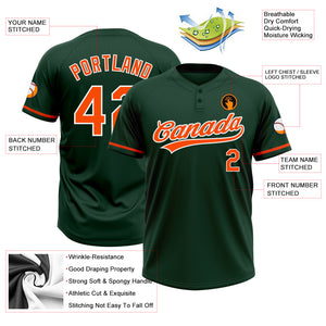 Custom Green Orange-White Two-Button Unisex Softball Jersey