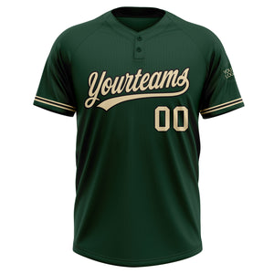 Custom Green City Cream-Black Two-Button Unisex Softball Jersey