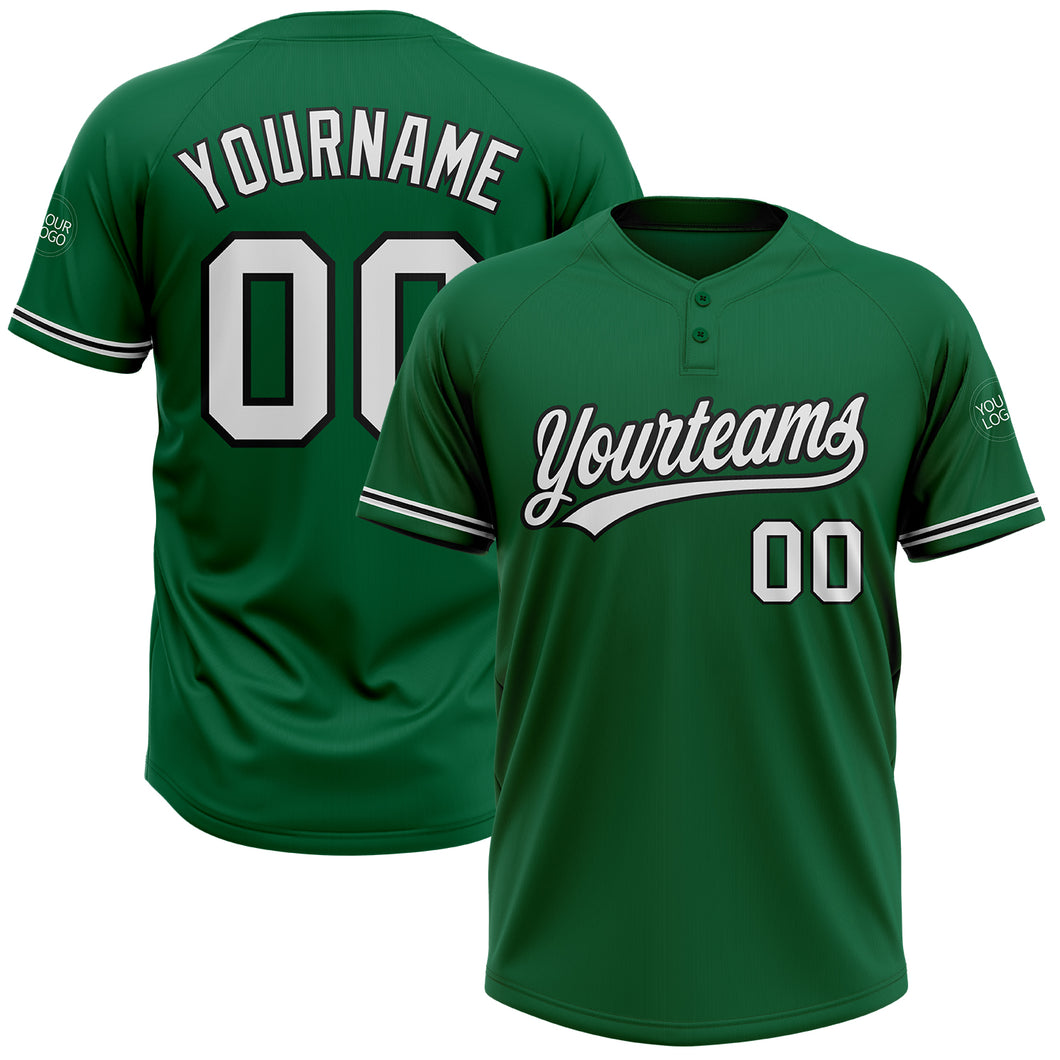 Custom Kelly Green White-Black Two-Button Unisex Softball Jersey