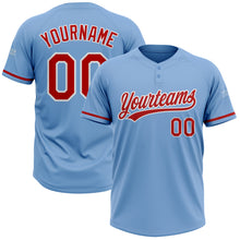 Load image into Gallery viewer, Custom Light Blue Red-White Two-Button Unisex Softball Jersey
