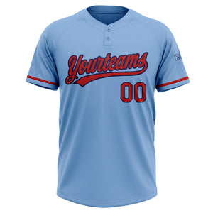 Custom Light Blue Red-Navy Two-Button Unisex Softball Jersey