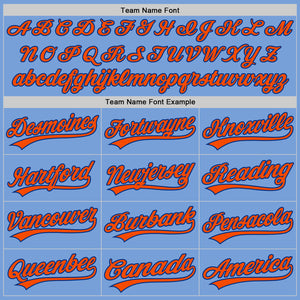 Custom Light Blue Orange-Royal Two-Button Unisex Softball Jersey