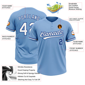 Custom Light Blue White-Royal Two-Button Unisex Softball Jersey