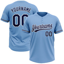 Load image into Gallery viewer, Custom Light Blue Navy-White Two-Button Unisex Softball Jersey
