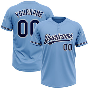 Custom Light Blue Navy-White Two-Button Unisex Softball Jersey