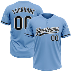 Custom Light Blue Black-White Two-Button Unisex Softball Jersey