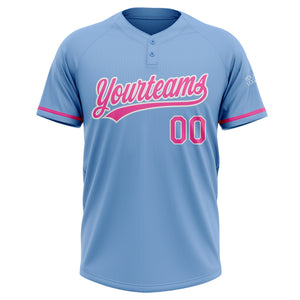 Custom Light Blue Pink-White Two-Button Unisex Softball Jersey