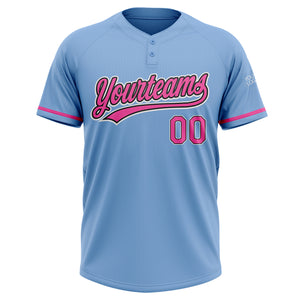 Custom Light Blue Pink-Black Two-Button Unisex Softball Jersey