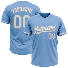 Load image into Gallery viewer, Custom Light Blue White-Gray Two-Button Unisex Softball Jersey
