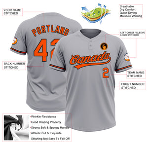 Custom Gray Orange-Black Two-Button Unisex Softball Jersey