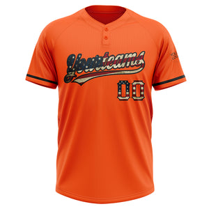 Custom Orange Vintage USA Flag-Black Two-Button Unisex Softball Jersey