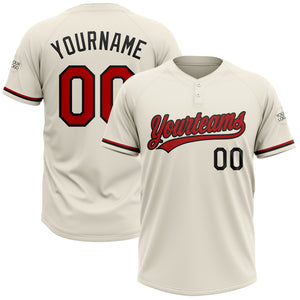 Custom Cream Red-Black Two-Button Unisex Softball Jersey