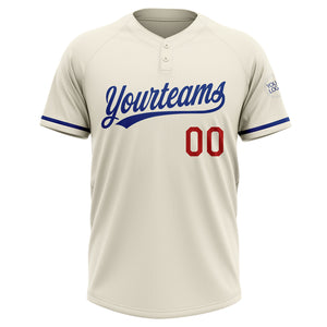 Custom Cream Royal-Red Two-Button Unisex Softball Jersey