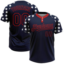 Load image into Gallery viewer, Custom Navy Red-White 3D American Flag Fashion Two-Button Unisex Softball Jersey
